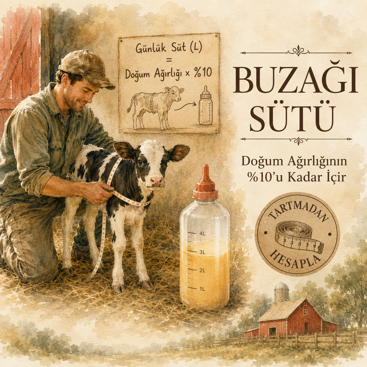 🐄 Buzağıya Ne Kadar Süt İçirmeliyim? Doğum Ağırlığının %10'u Kuralı